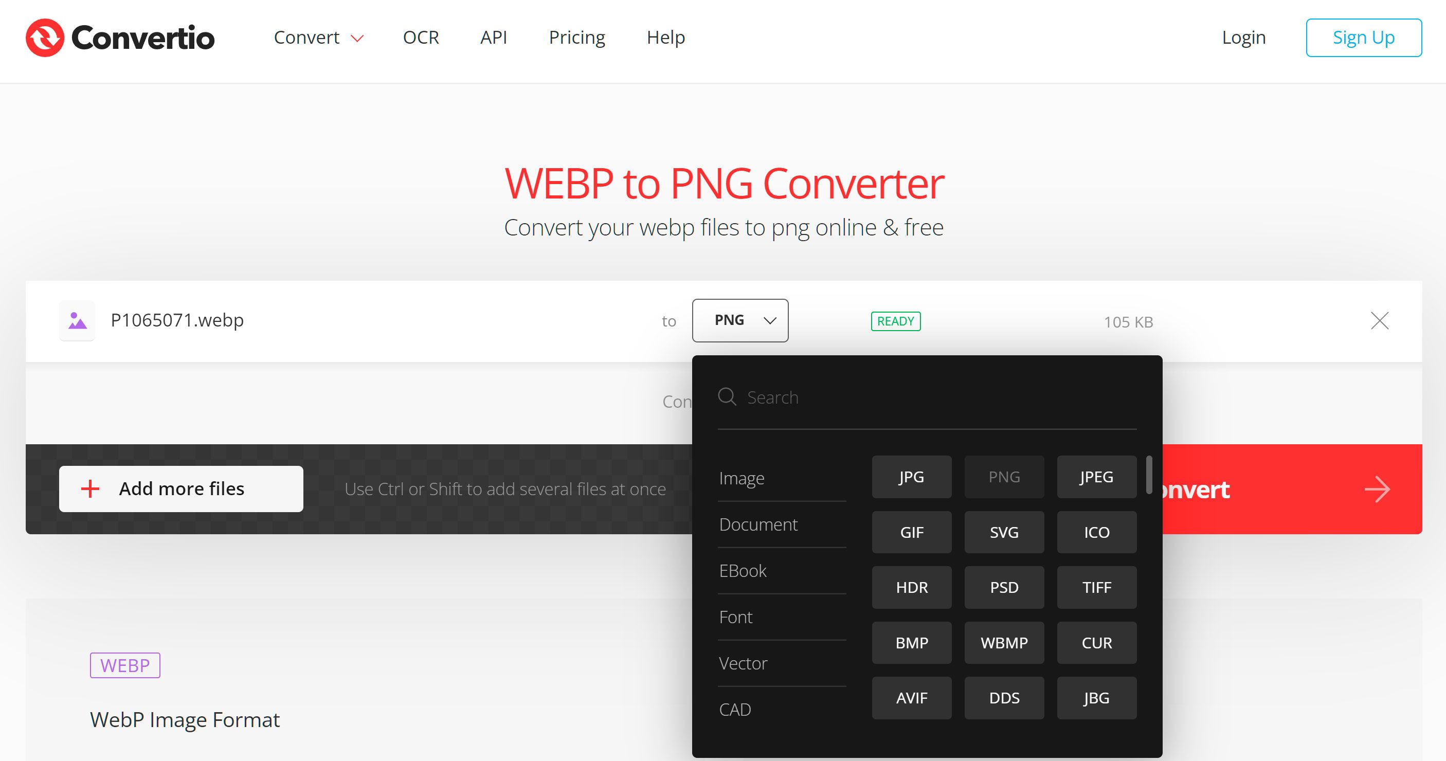 Pilih format PNG untuk mengkonversi dari WebP secara online..