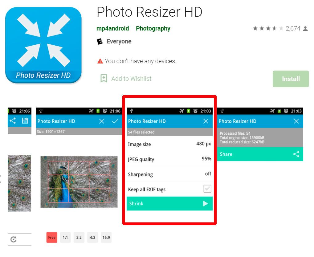 Aplikasi Android Image Resizer dalam KB HD..