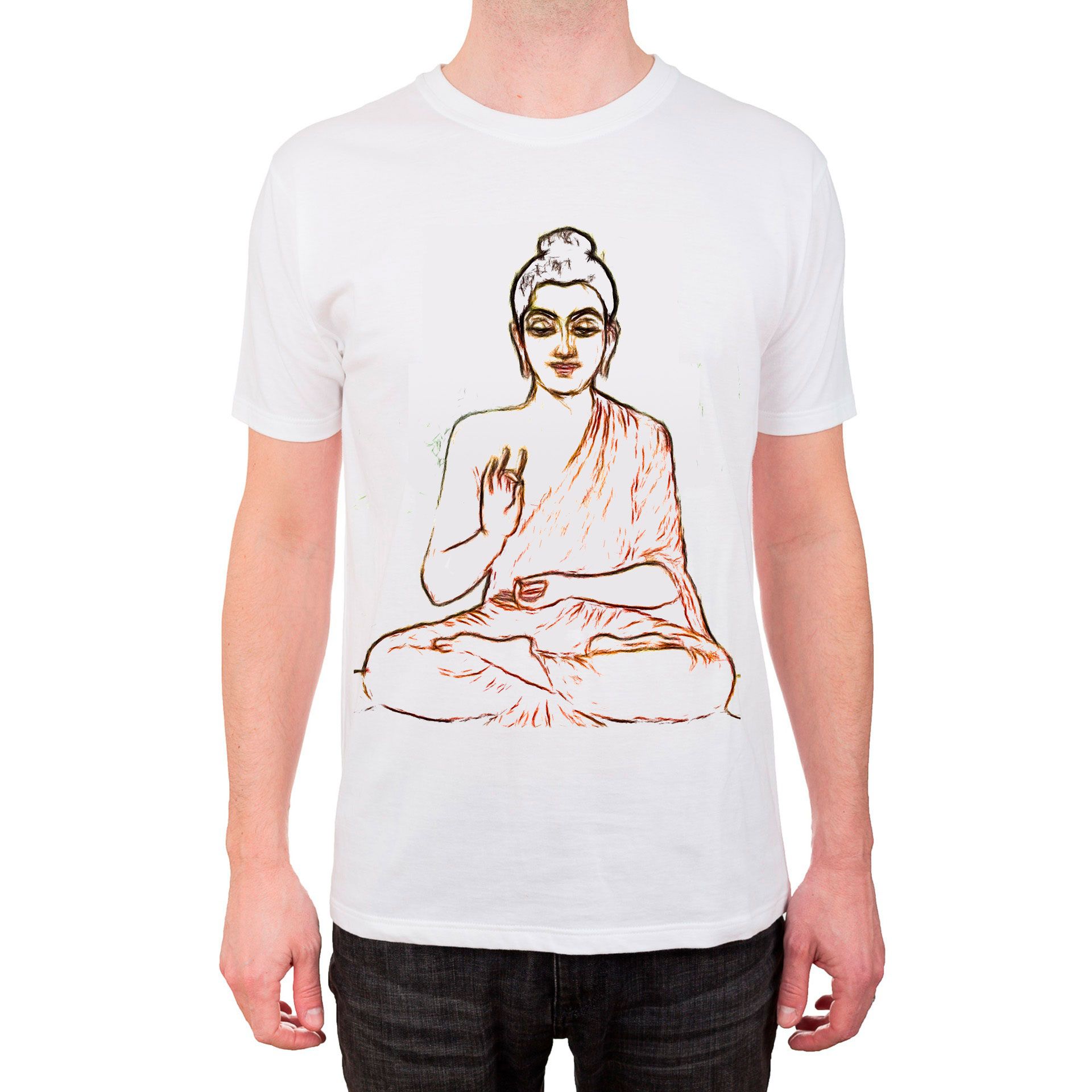 Kaos dengan sketsa gambar garis Budha..